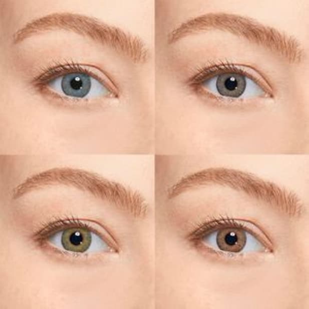 Four left eyes displaying different coloured contacts