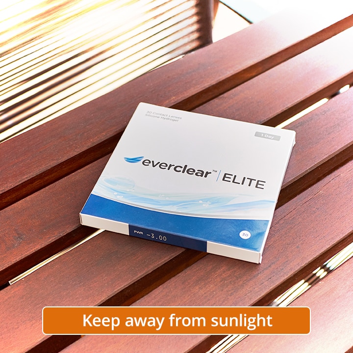 Box of everclear ELITE contact lenses on a table